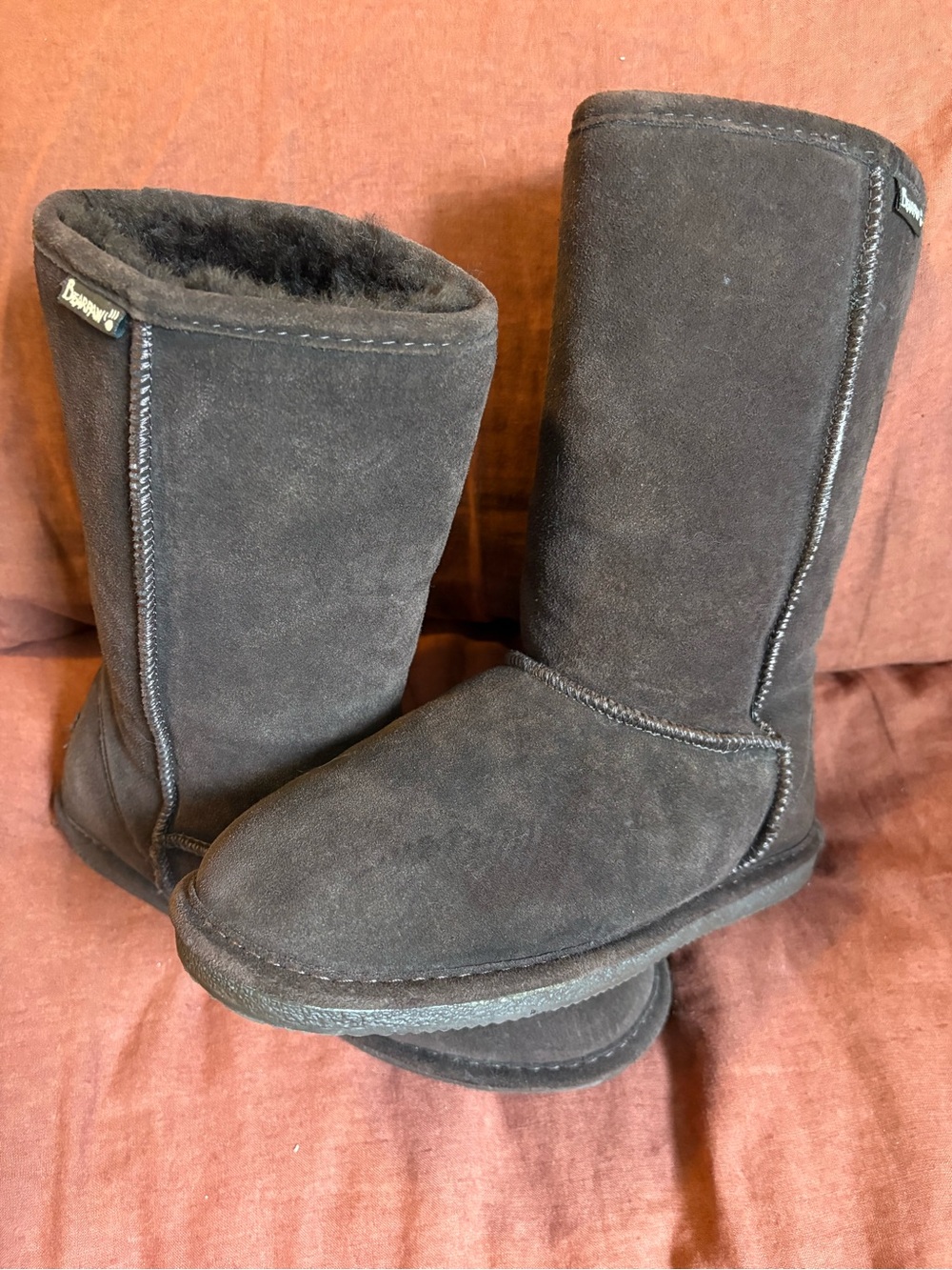 BearPaw Women's Dark Brown Suede Sherpa-Lined Boots - Picture 4 of 6